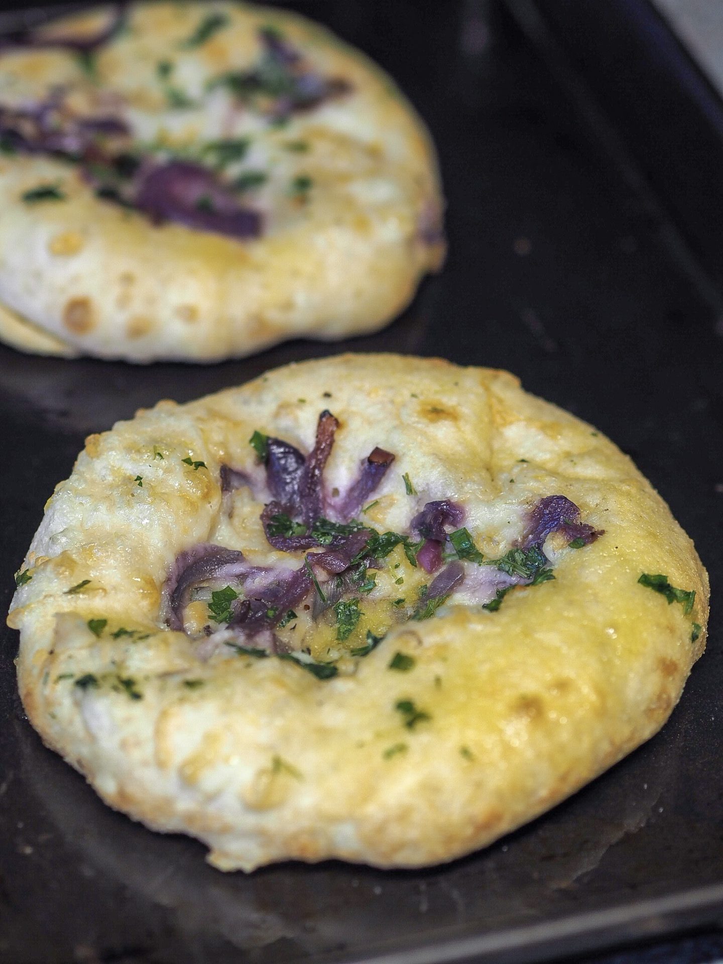 creamy mushroom and prawn pasta with garlic bread